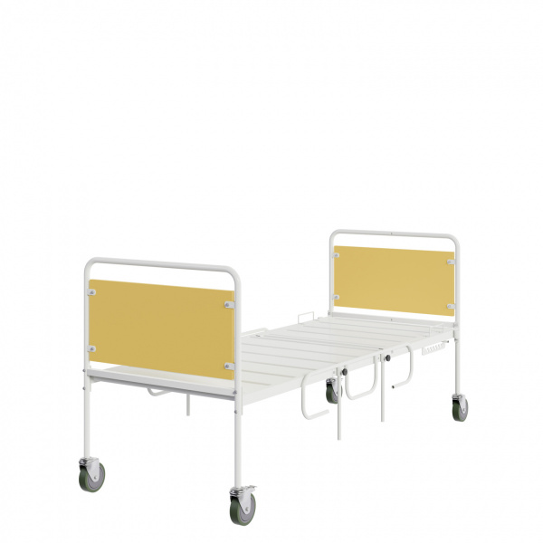 Кровать медицинская "KZMED" (102G-k спинки ЛДСП)(На колёсах) (Жёлтый, Боковые ограждения)