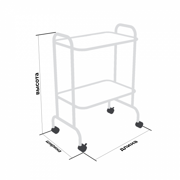Столик медицинский "KZMED" (SMI-2sn)(Инструментальный, 2 полки - стекло, нерж.) (Мебельные колёса)